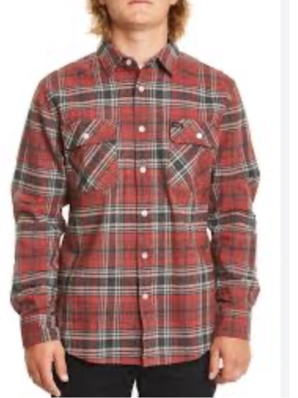 Brixton Red and Charcoal Plaid Casual Long Sleeve Button Up Shirt Shacket Size L